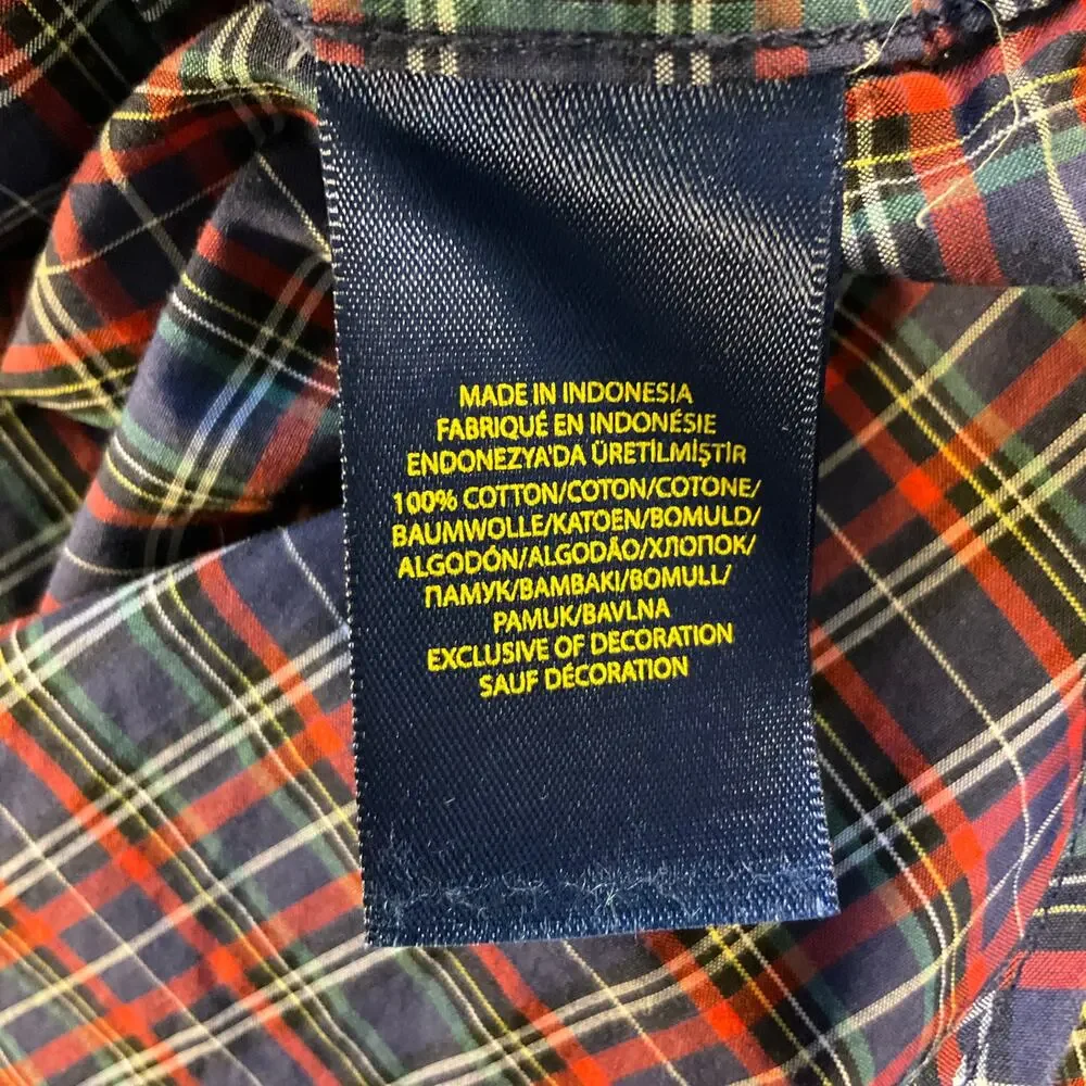 Ralph Lauren Blue and Red Checked Cotton Long Sleeve Button Down Size XL (Boys)